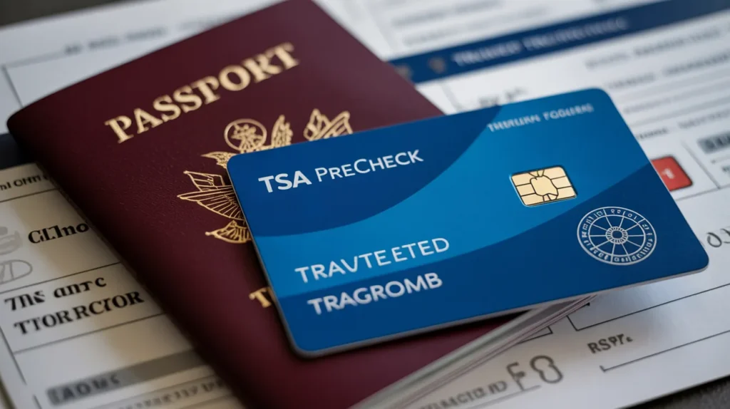 TSA PreCheck card and passport highlighting airport security faster benefits