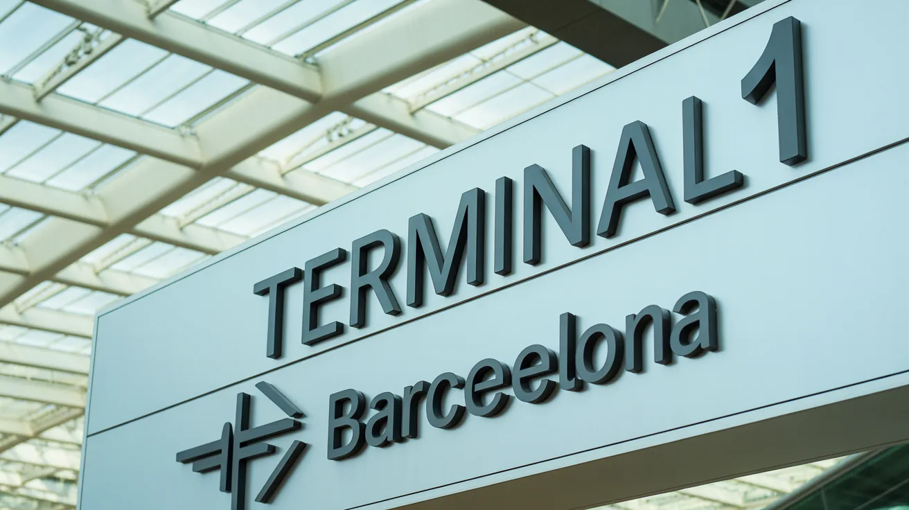 Entrance sign for Terminal 1 at Barcelona Airport