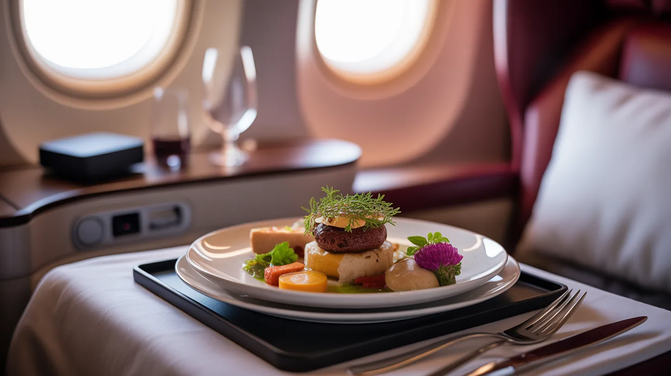 Gourmet meal served in business class highlighting quality catering