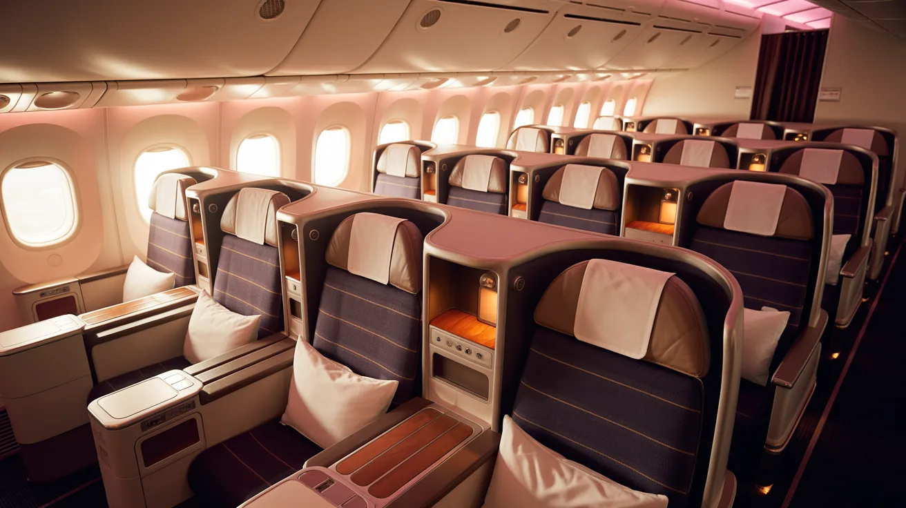 Spacious Emirates Airbus A380 business class cabin interior