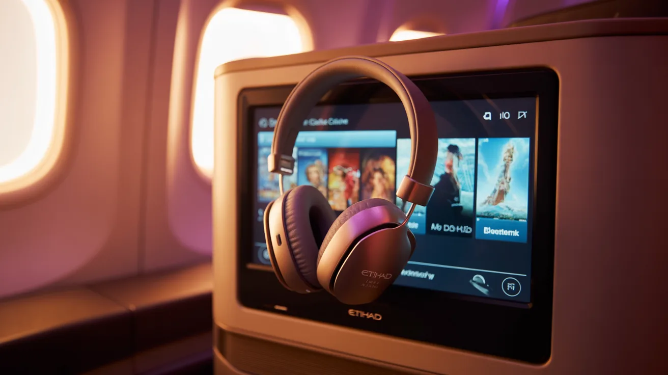 Etihad Airways business class seatback entertainment system with Bluetooth