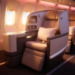Luxurious business class seat showcasing comfort and privacy features