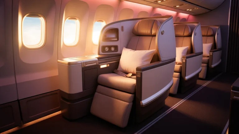 Luxurious business class seat showcasing comfort and privacy features