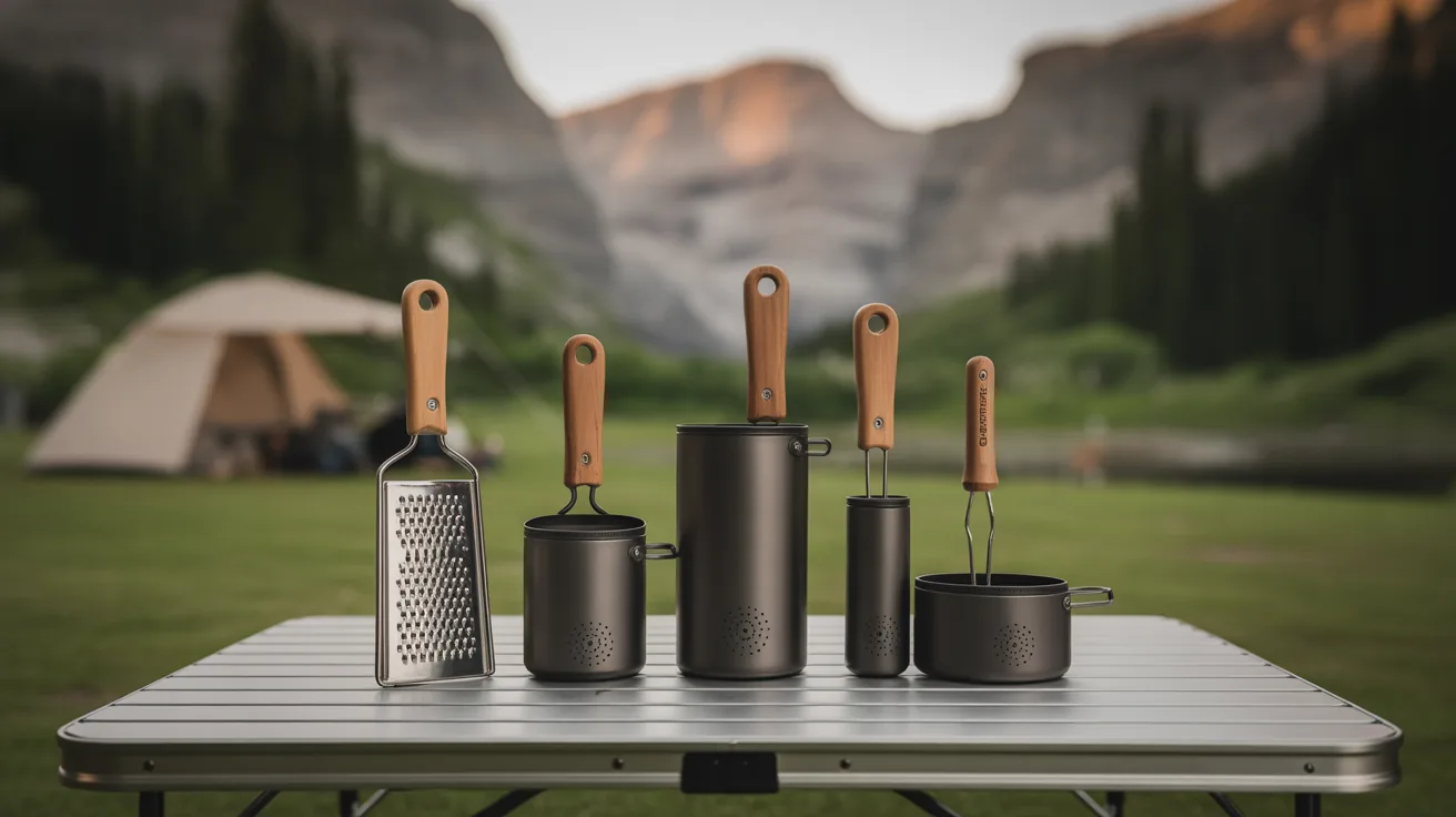 Portable cooking accessory set on a camping table
