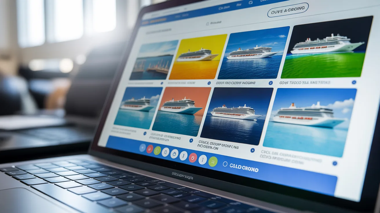 Laptop screen showing a comparison of various cruise tour websites