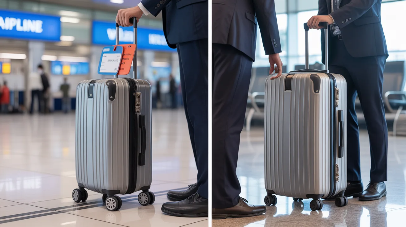 Comparison of gate check and forced check-in scenarios for oversized luggage.