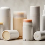 Different types of deodorant showing solid stick, roll-on, and spray forms