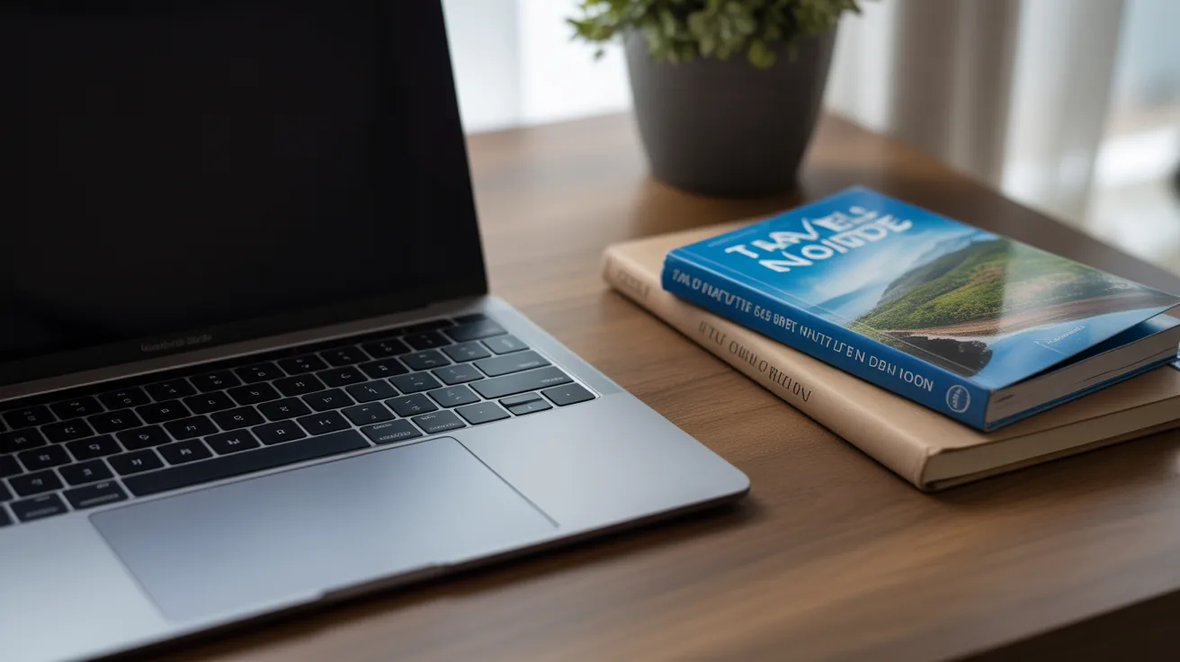 Laptop and travel guide for digital nomad preparations