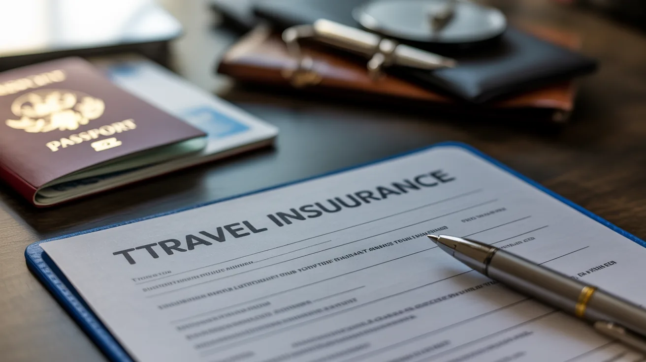 Travel insurance document and passport for digital nomads