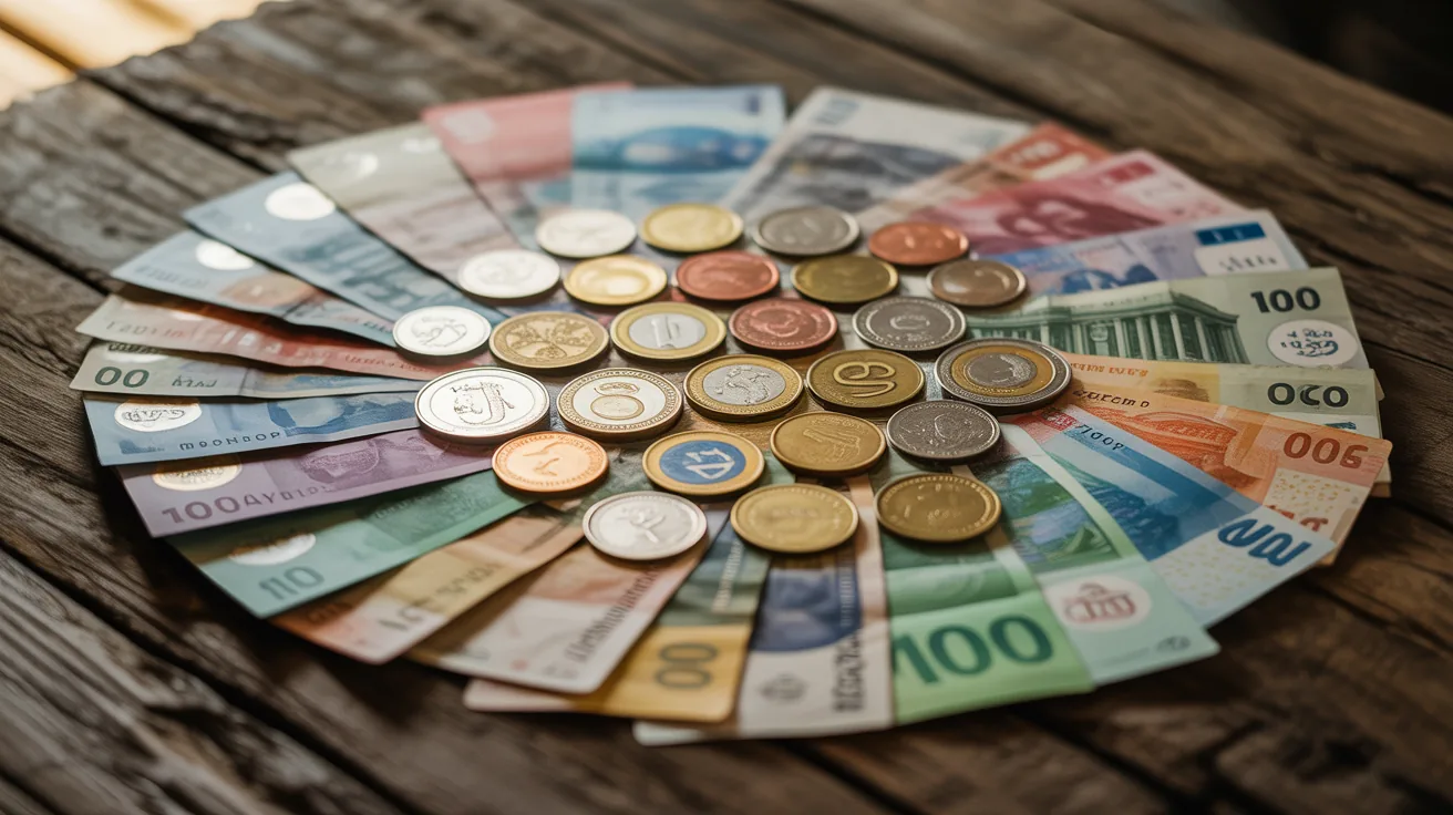 Various currency notes and coins for digital nomads