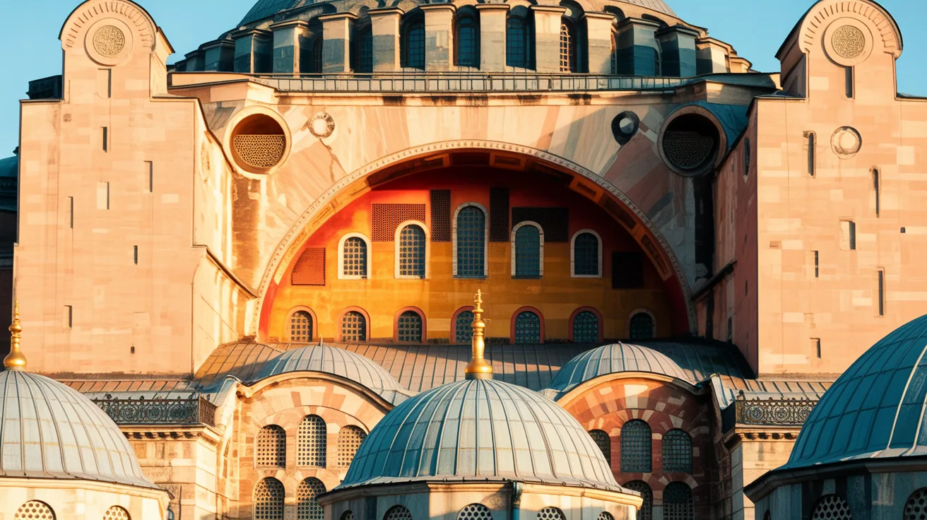 Intricate details of Hagia Sophia's façade in Sultanahmet District