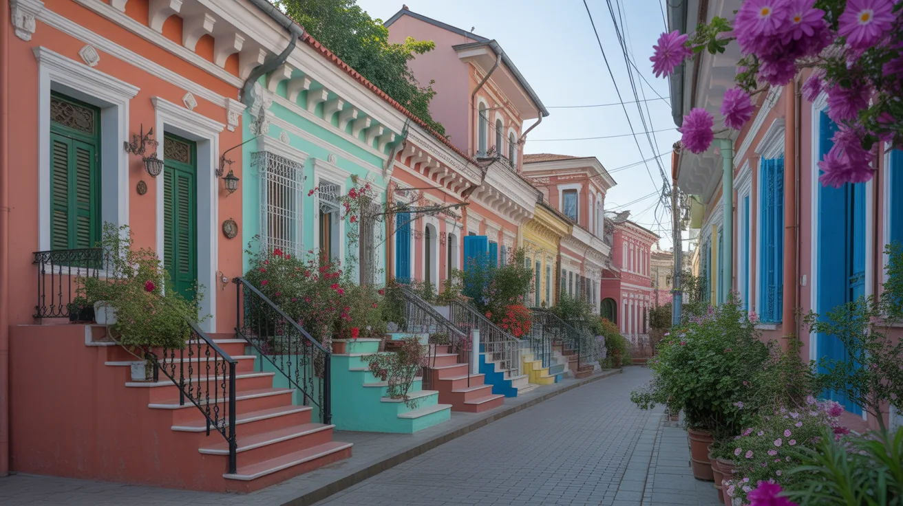 Colorful pastel houses in the vibrant streets of Balat, Istanbul