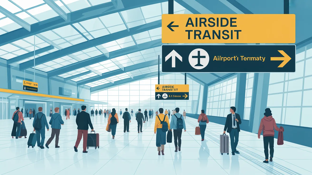 Airport terminal showing airside transit signs relevant to layover questions
