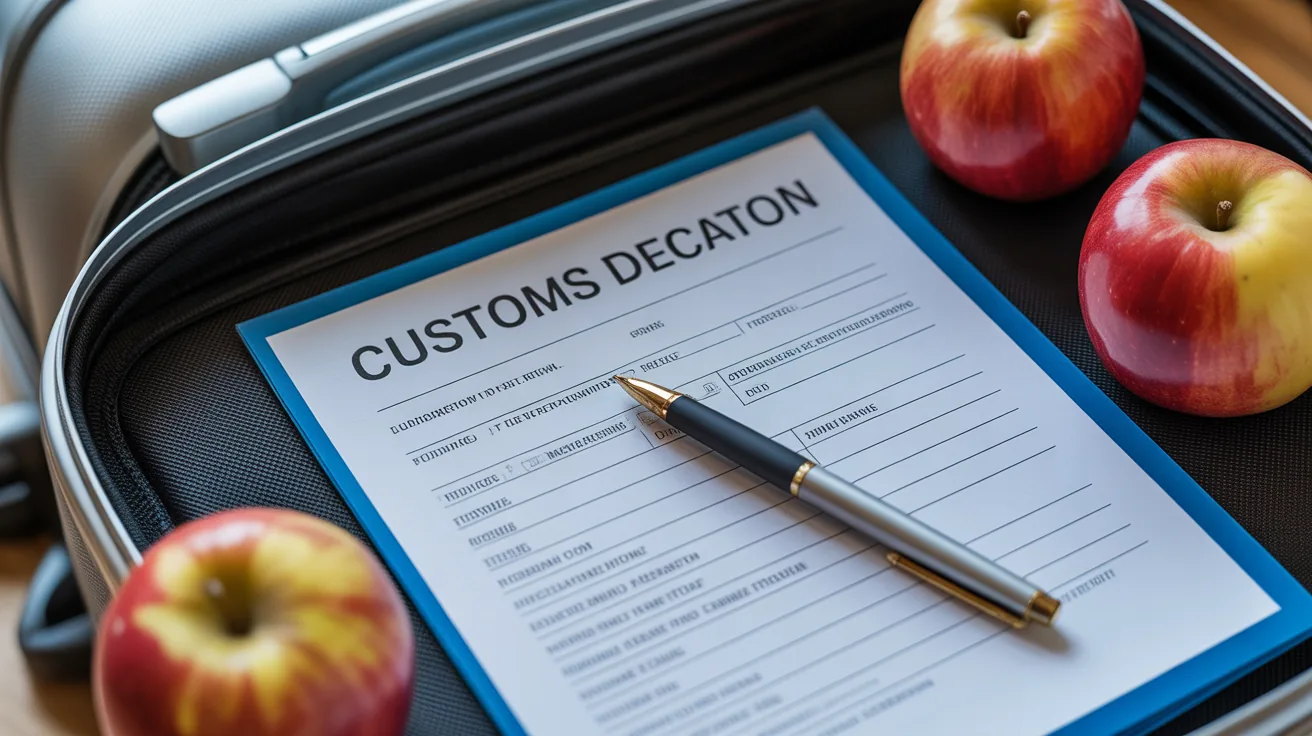 Customs declaration form with food items, emphasizing the need to declare