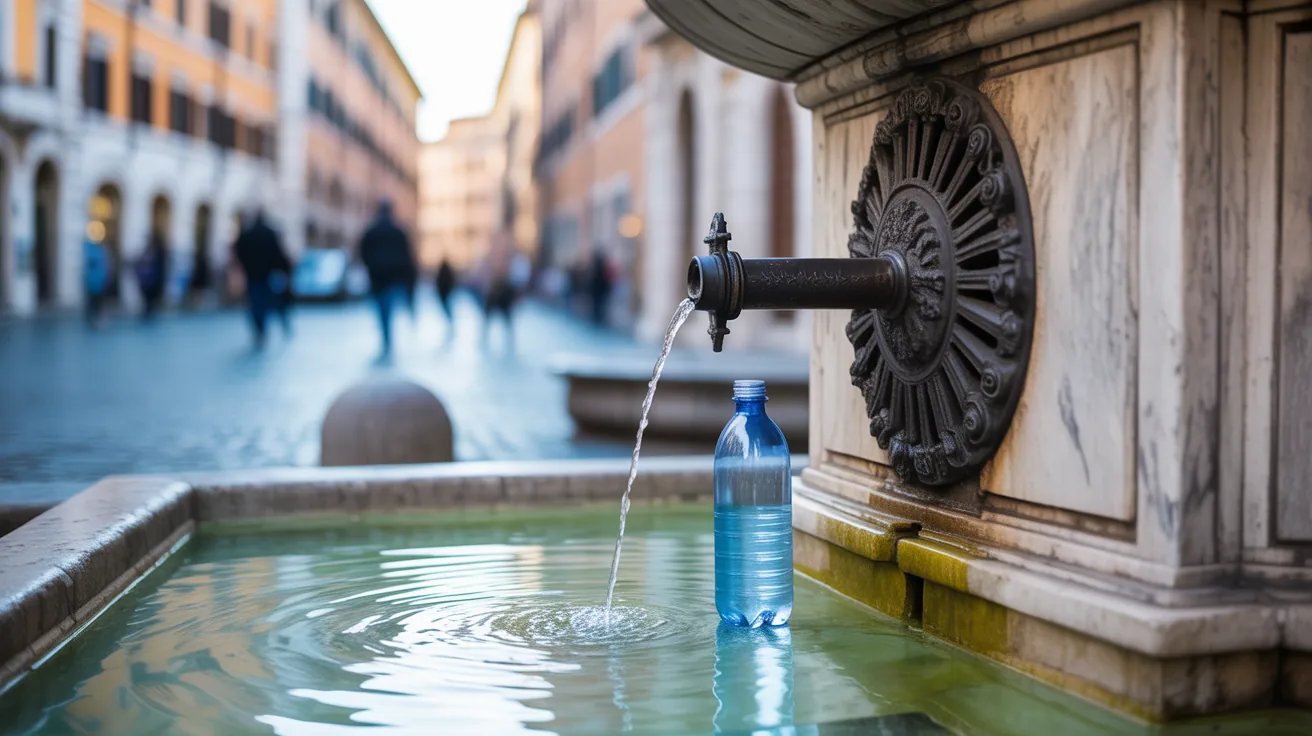 Close-up of a nasoni fountain in Rome with flowing water