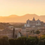 Panoramic view from Janiculum Hill showing the beauty of Rome at sunset