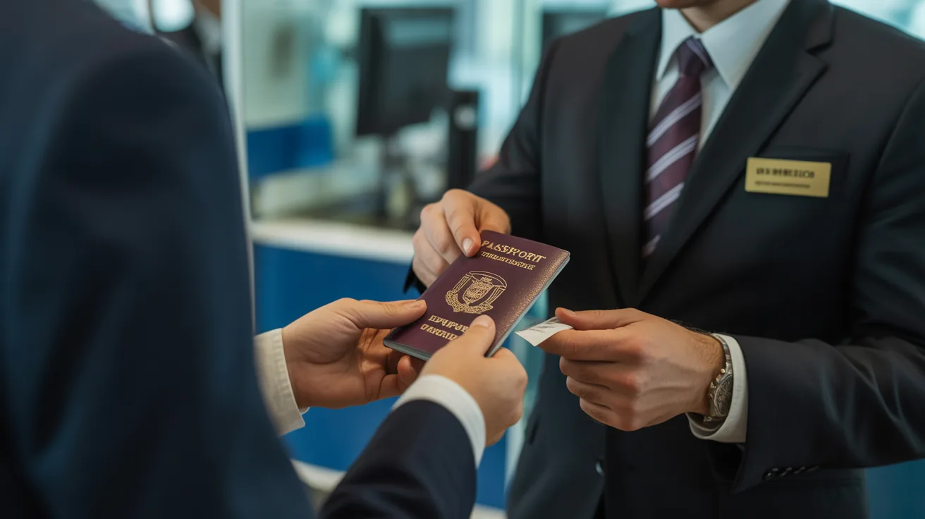 Immigration officer checking a passport at customs