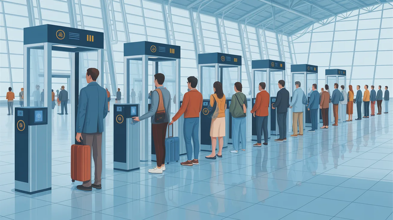 Biometric entry system at a European airport illustrating processing delays