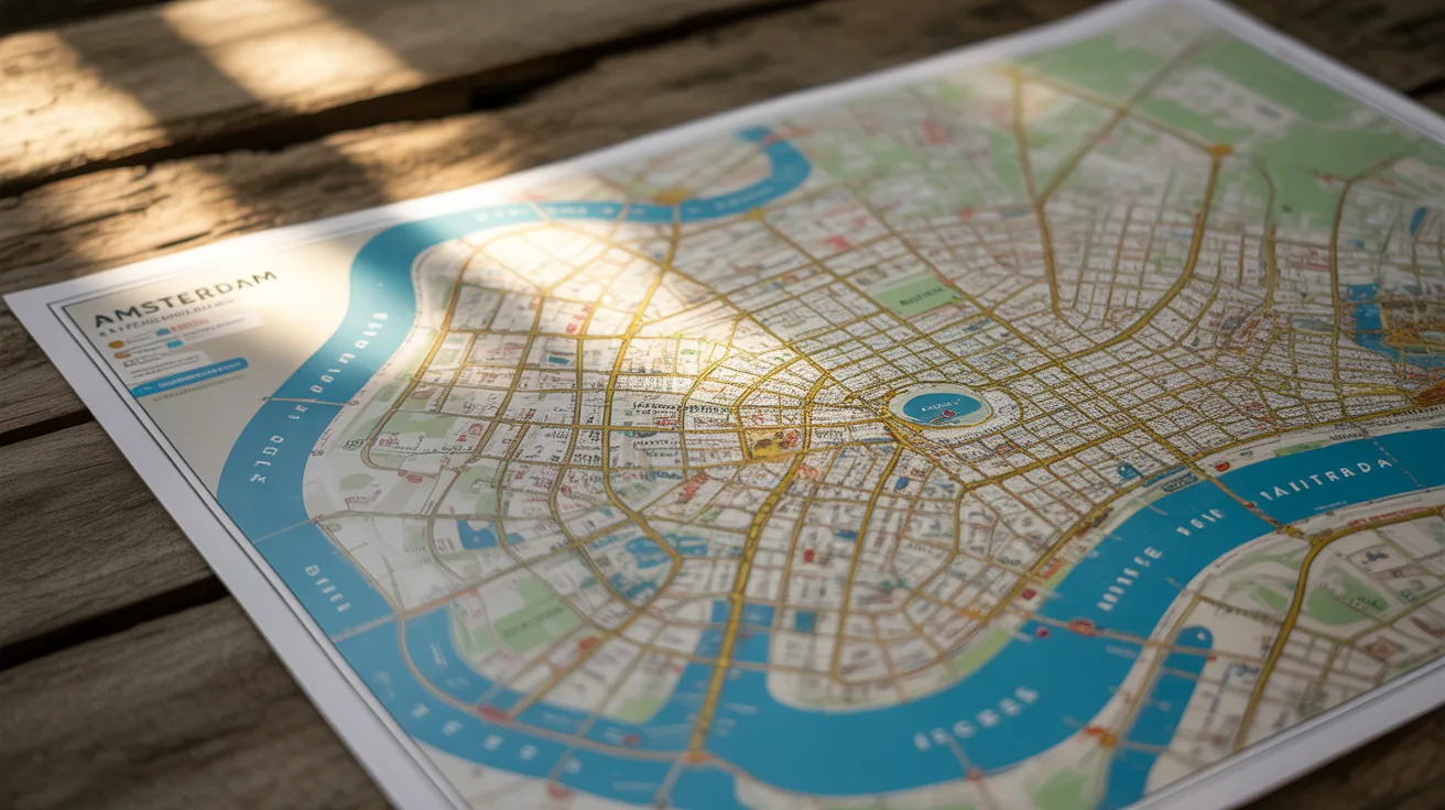 Detailed map of Amsterdam showing key attractions and walkable layout.