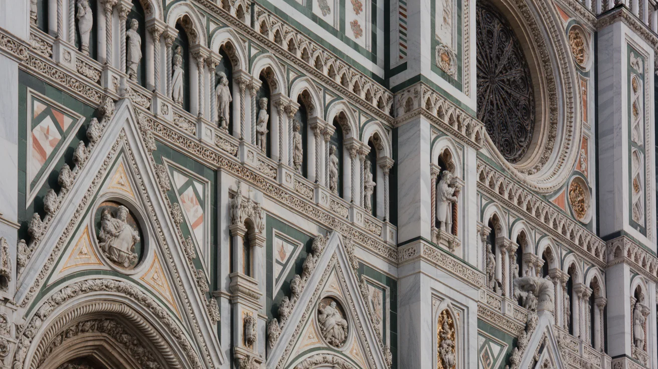 Detailed view of the Duomo's intricate marble facade in Florence