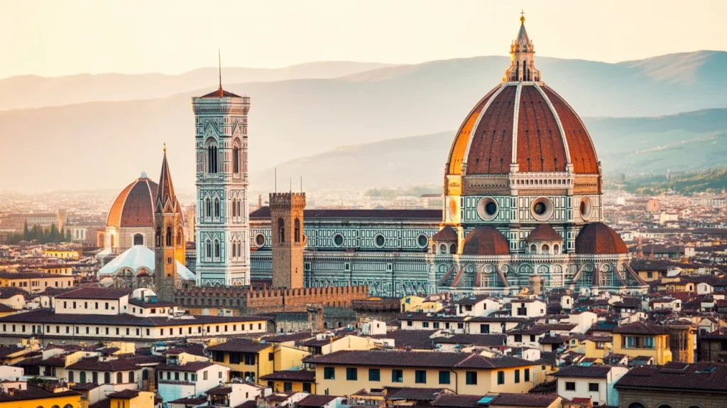 Panoramic view of Florence with the Duomo and historic buildings