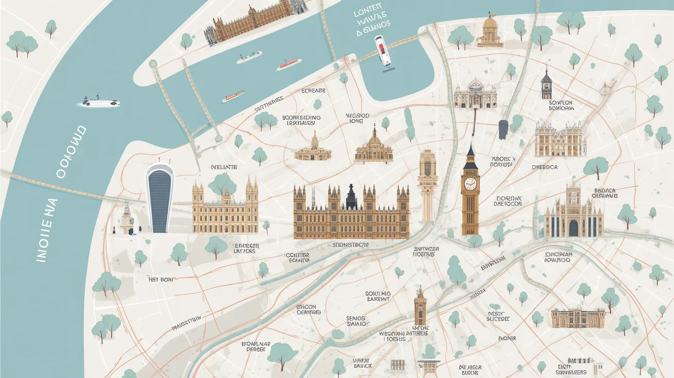 Map of central London highlighting key attractions and transport routes
