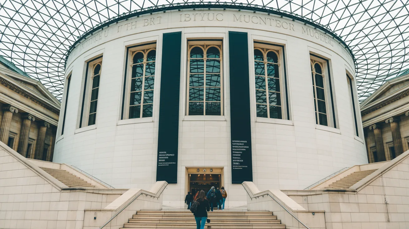 Entrance of the British Museum showcasing its iconic architecture