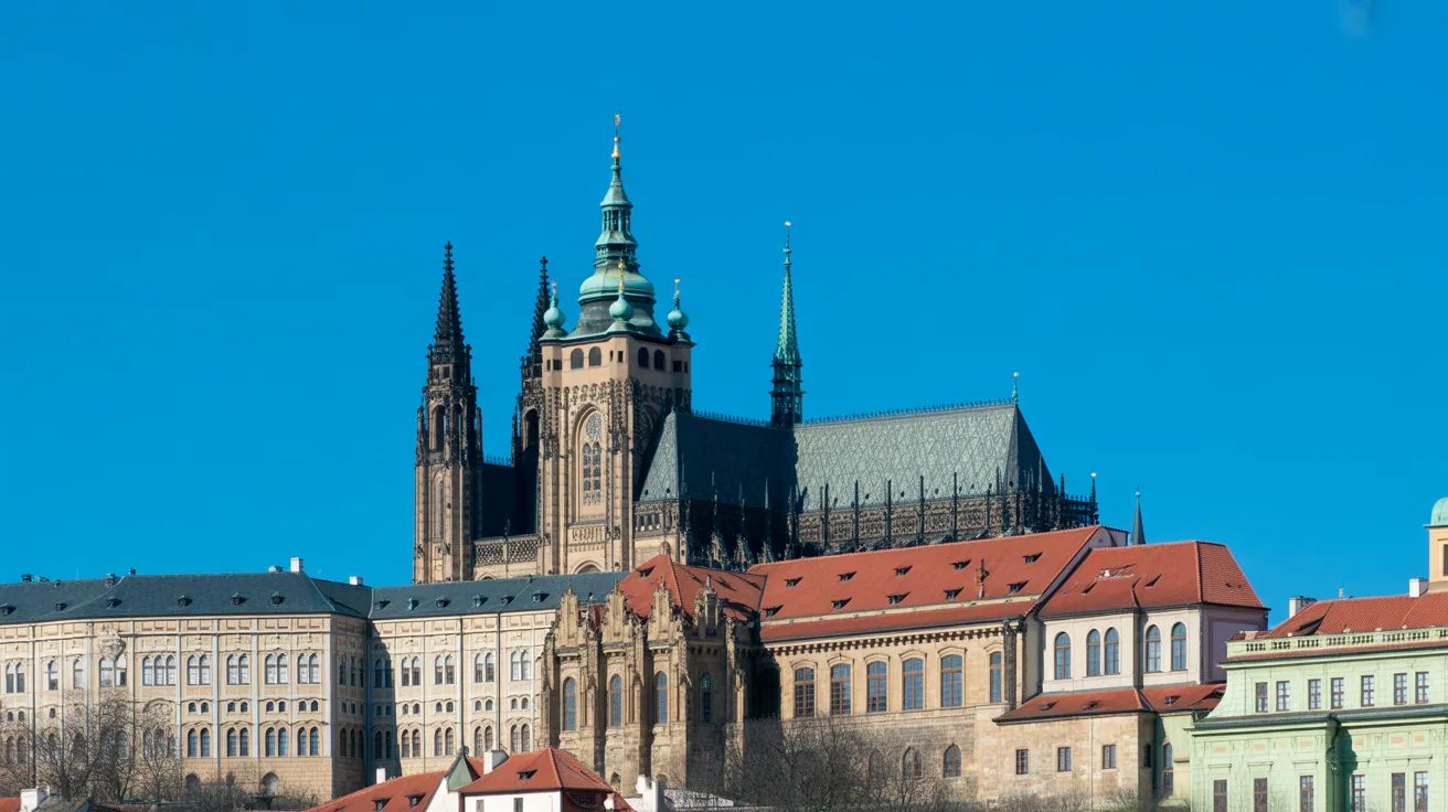 Prague Castle viewed from a distance showcasing its architectural beauty