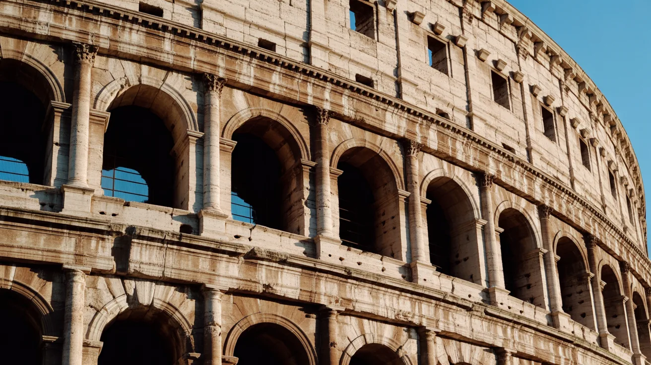 Close-up of the Colosseum showcasing its ancient architecture