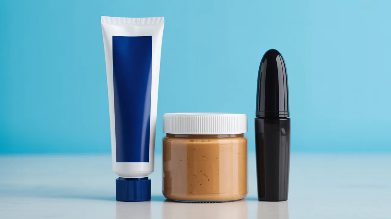 Common items like toothpaste and peanut butter in 3.4 oz containers