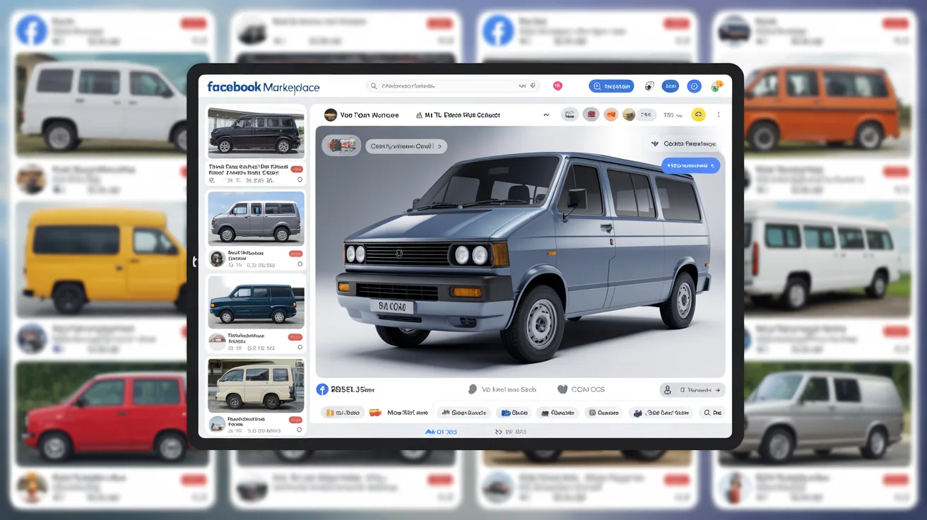 Facebook Marketplace page showing various van listings for research