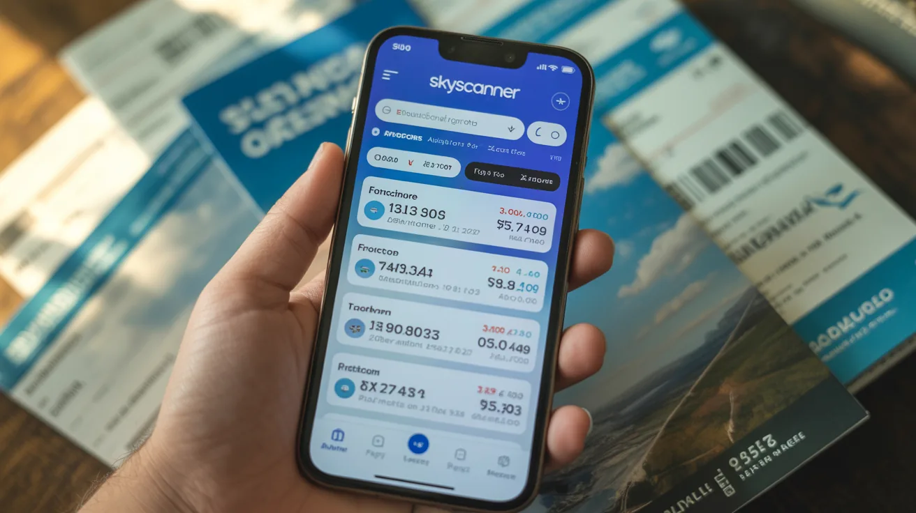 Smartphone displaying Skyscanner app for cheap flights