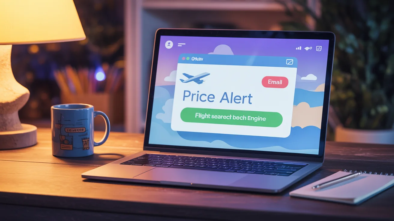 Laptop screen showing flight price alert notification