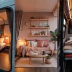 Diverse budget housing options for travelers including hostels, Airbnbs, and buses.