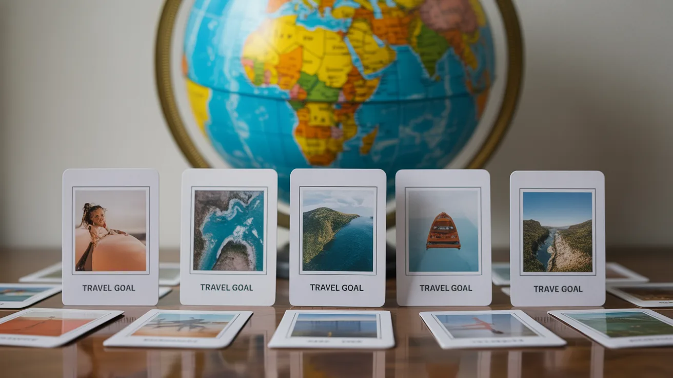 Travel goal cards laid out to illustrate setting financial goals