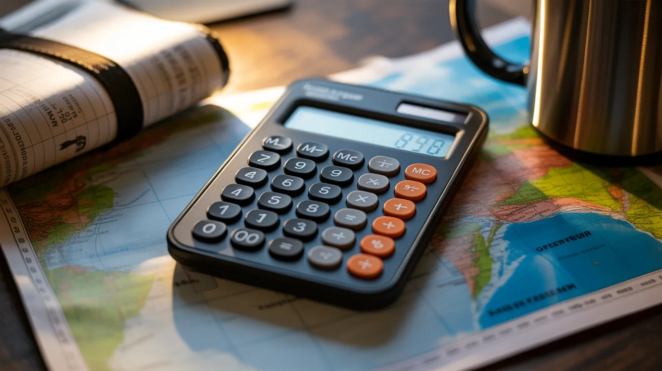 Budget calculator estimating travel costs with travel items