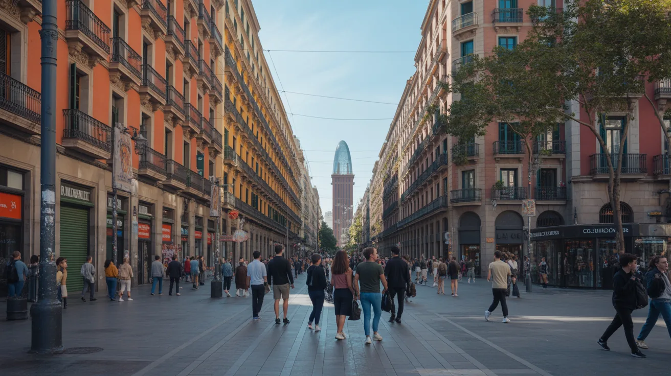 A lively Barcelona street scene highlighting safety and local culture for tourists