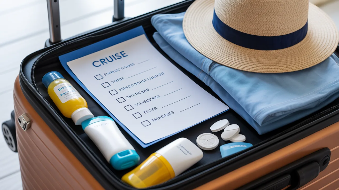 Packing checklist featuring essential items for a cruise vacation.