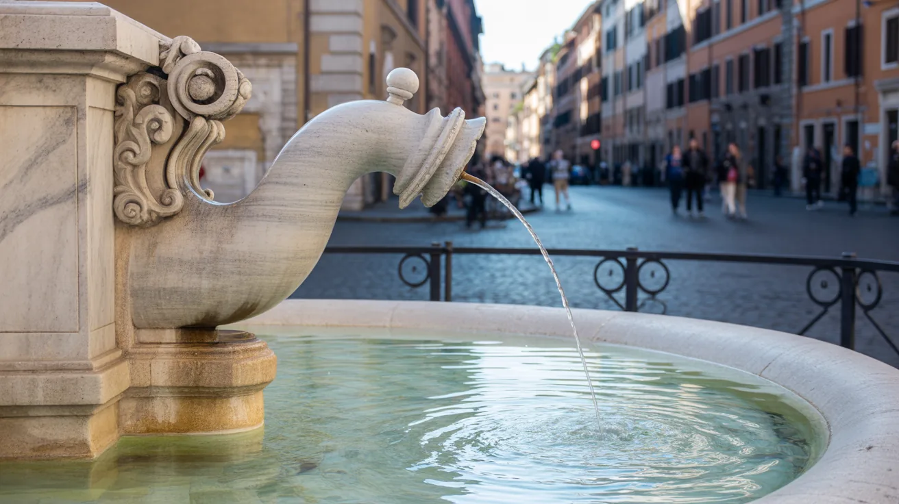 Detailed view of a Nasoni fountain's spout with flowing water