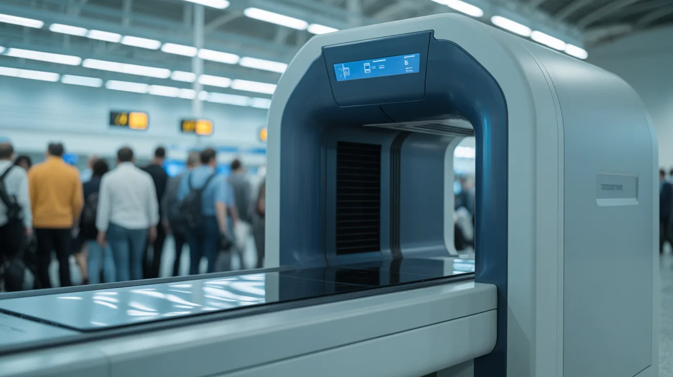 Modern computed tomography scanner at airport security