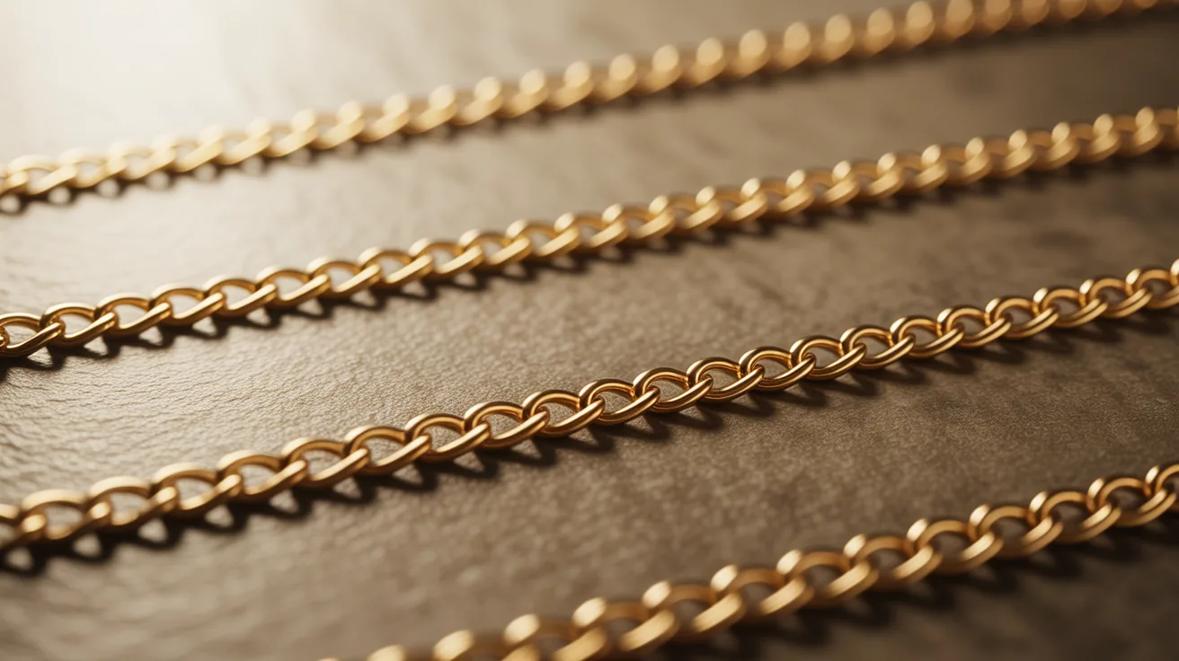 Close-up of a thin gold chain illustrating its delicate design and shine