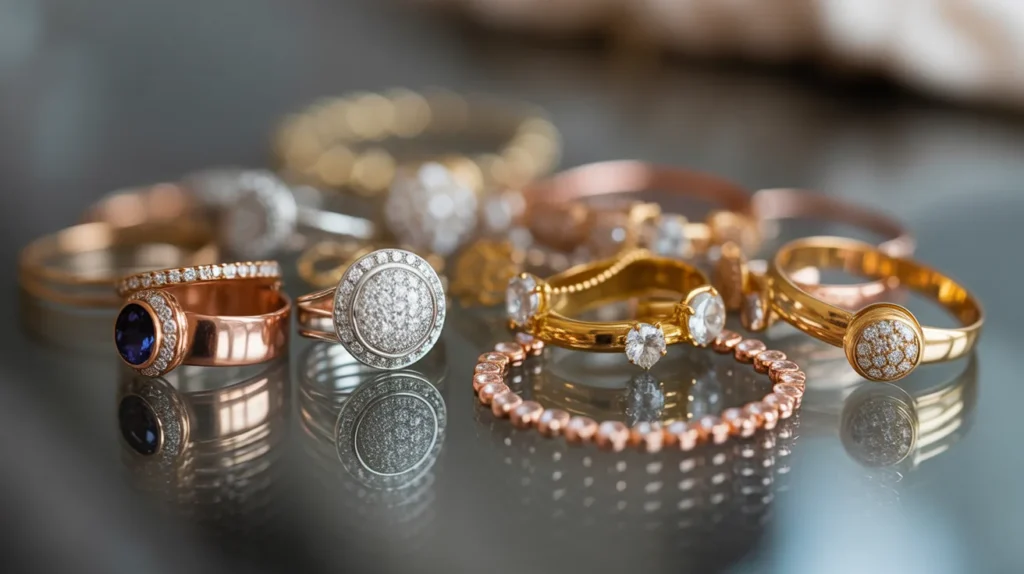 Various jewelry pieces displayed elegantly, highlighting their beauty and detail
