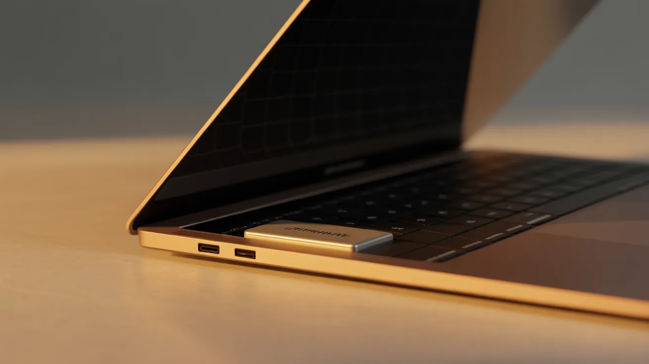 Close-up of a laptop highlighting the battery compartment for travel safety.