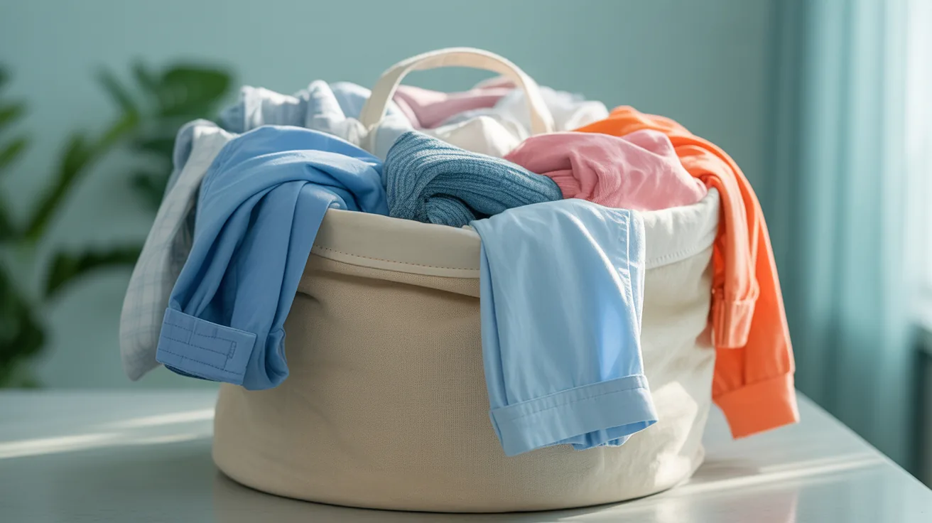 Laundry bag filled with assorted clothes for wash and fold service