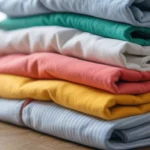 Freshly laundered clothes stacked neatly, representing laundry while traveling