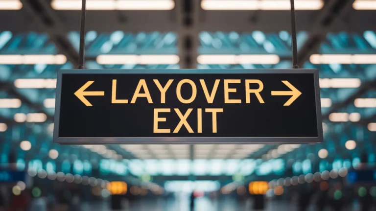 Airport layover sign highlighting the option to leave during layover
