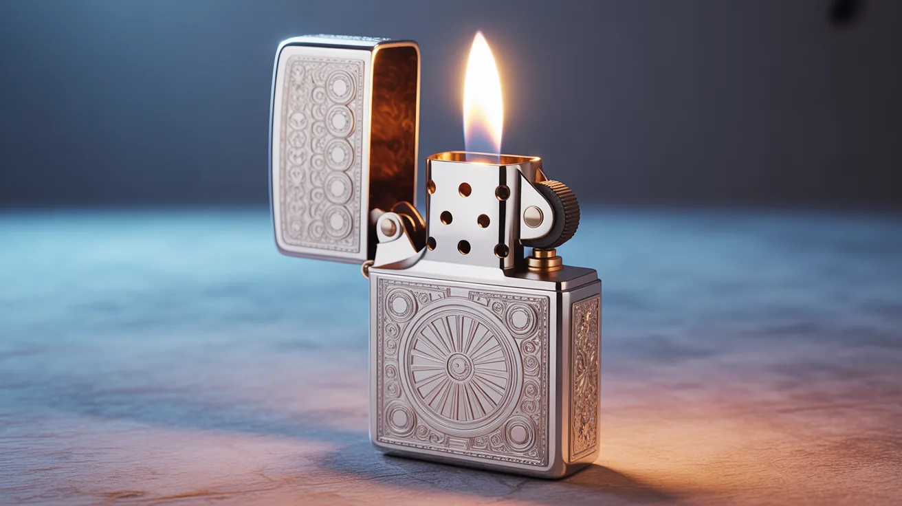 Detailed view of an open Zippo lighter representing lighter plane rules