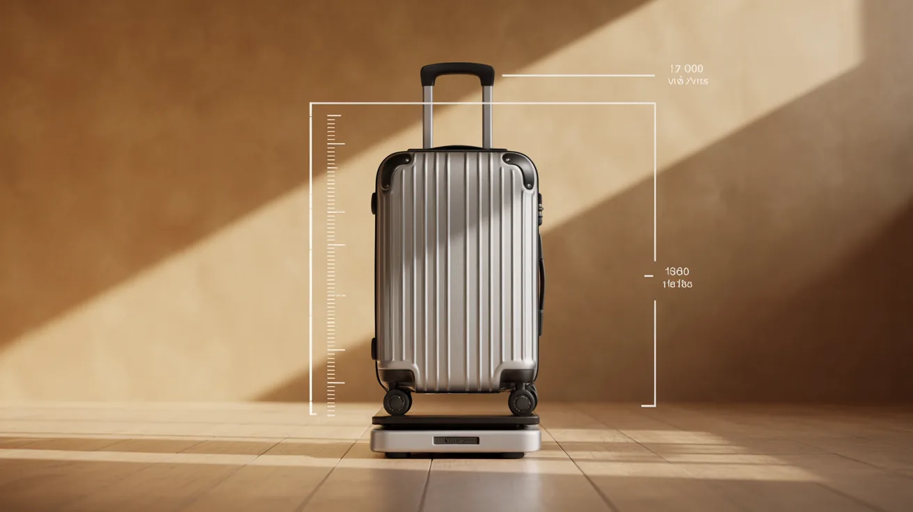 Lightweight suitcase with dimensions and weight limits for efficient packing