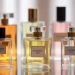 Various perfume bottles including a 3.4 ounce bottle representing carry on rules