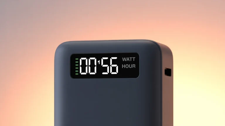 Detailed view of a modern power bank highlighting watt hour capacity for travel rules
